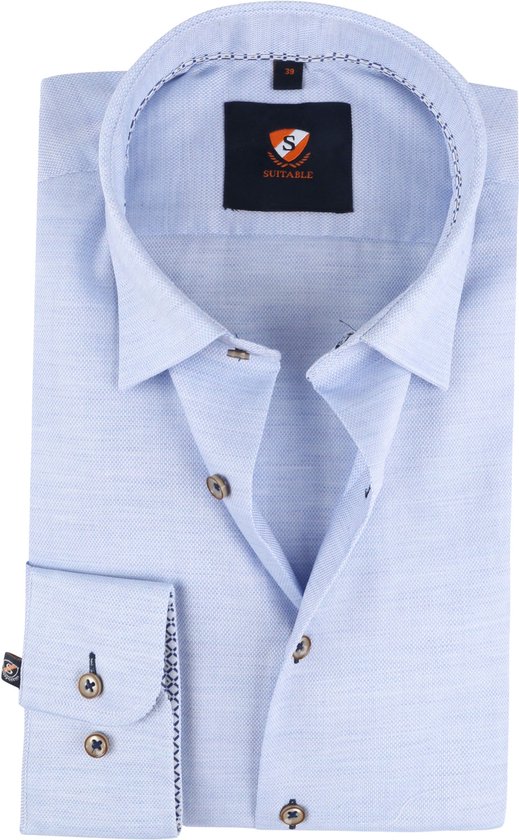 Suitable - Overhemd Melange Blauw - Heren - Maat 43 - Slim-fit