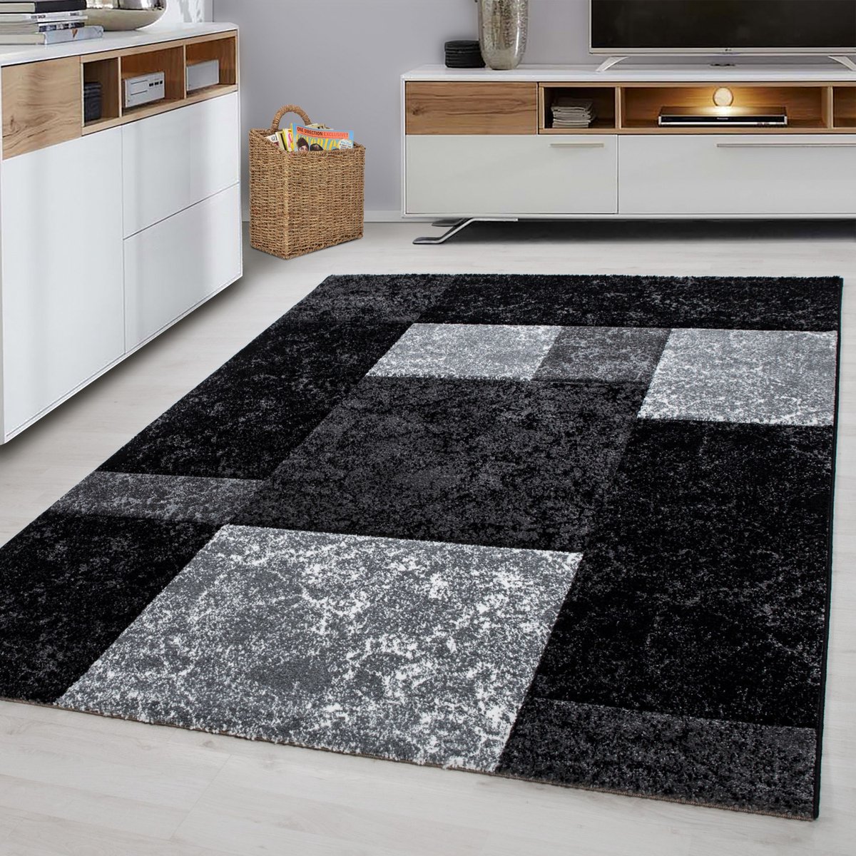 Muratap Basic Collection Modern Vloerkleed Zwart / Grijs Laagpolig- 200x290 CM