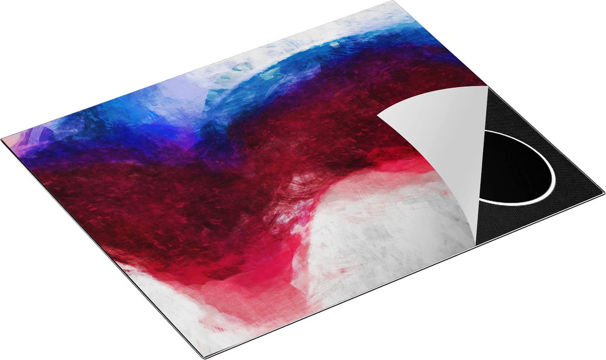 Chefcare Inductie Beschermer Abstracte Kunst - Ruige Penseelstreken Wit Rood Blauw - 65x50 cm - Afdekplaat Inductie - Kookplaat Beschermer - Inductie Mat