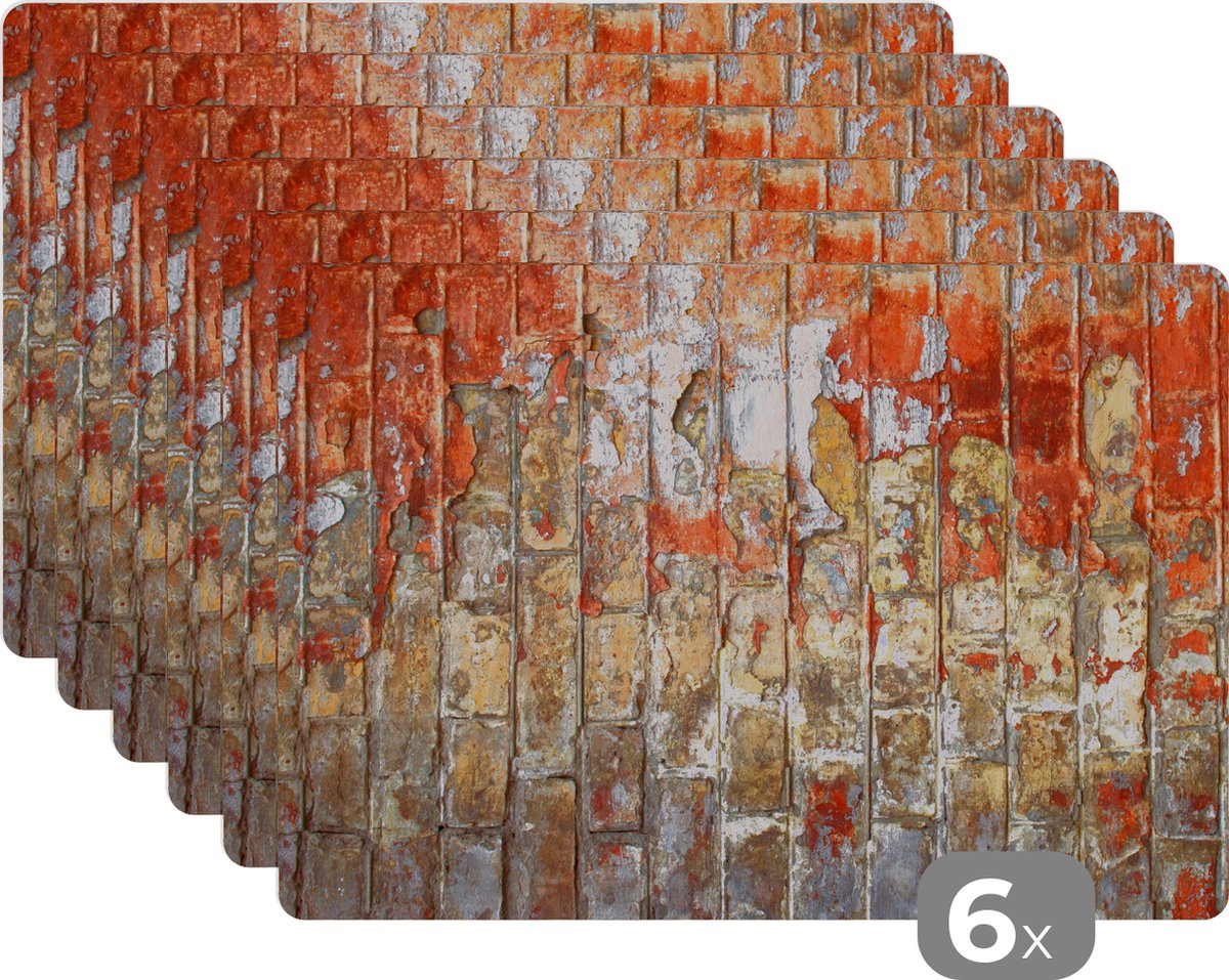 Placemats - Verf - Baksteen - Tafelonderlegger - Muur - Placemat - Onderlegger -45x30 cm - 6 stuks