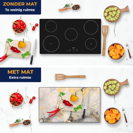 Chefcare Inductie Beschermer Abstracte Kunst - Zwart Grijs Goud - 89,6x51,6 cm - Afdekplaat Inductie - Kookplaat Beschermer - Inductie Mat