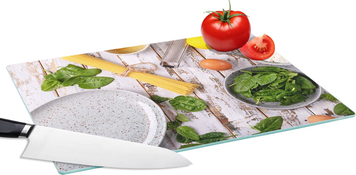 Glazen Snijplank - 39x28 - Pasta - Kruiden - Ei - Citroen - Keuken - Snijplanken Glas