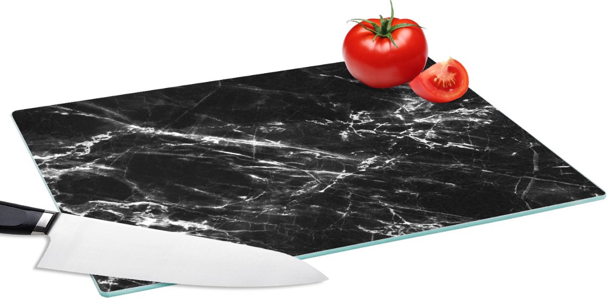 Glazen Snijplank - 39x28 - Zwart - Wit - Marmer - Luxe - Snijplanken Glas