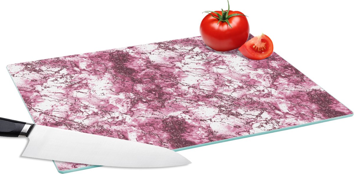 Glazen Snijplank - 39x28 - Marmer - Roze - Luxe - Snijplanken Glas