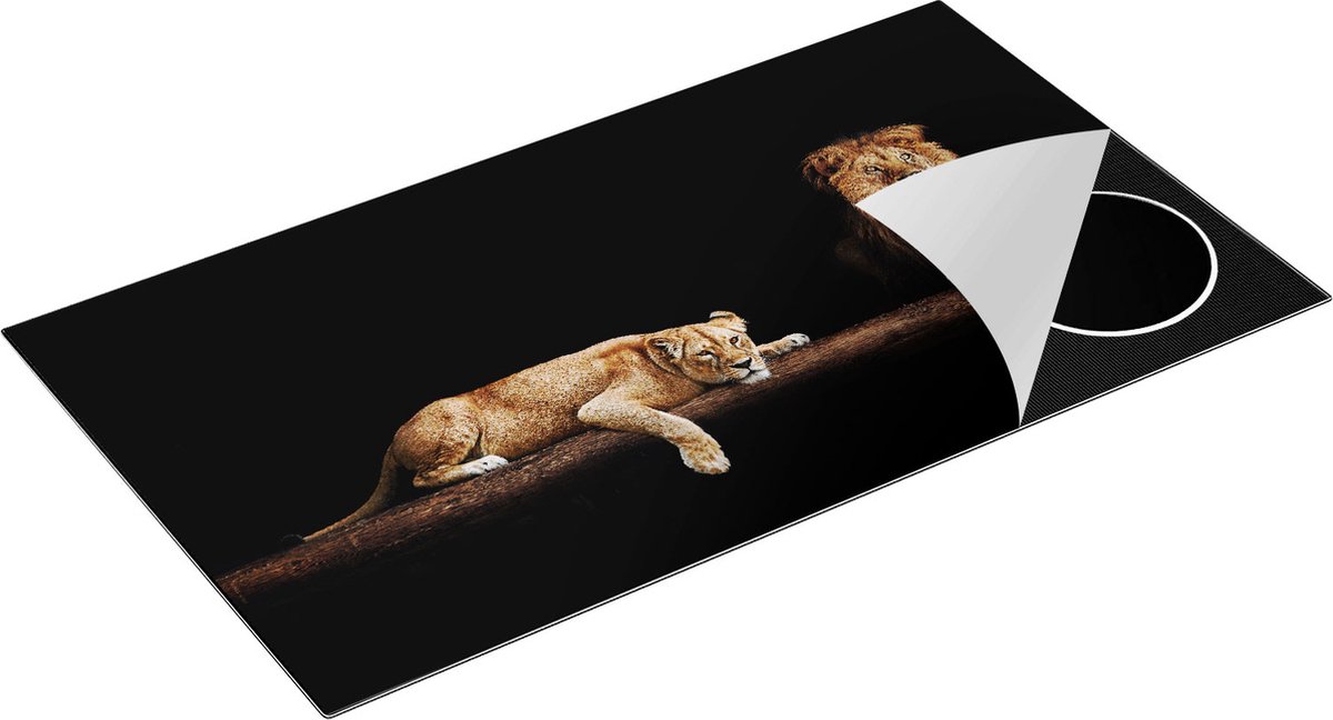 Chefcare Inductie Beschermer Leeuw en Leeuwin in het Donker - 95x55 cm - Afdekplaat Inductie - Kookplaat Beschermer - Inductie Mat