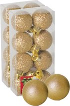 16x stuks kerstballen goud glitters kunststof diameter 3 cm - Kerstboom versiering