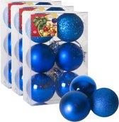 18x stuks kerstballen blauw mix van mat/glans/glitter kunststof diameter 4 cm - Kerstboom versiering