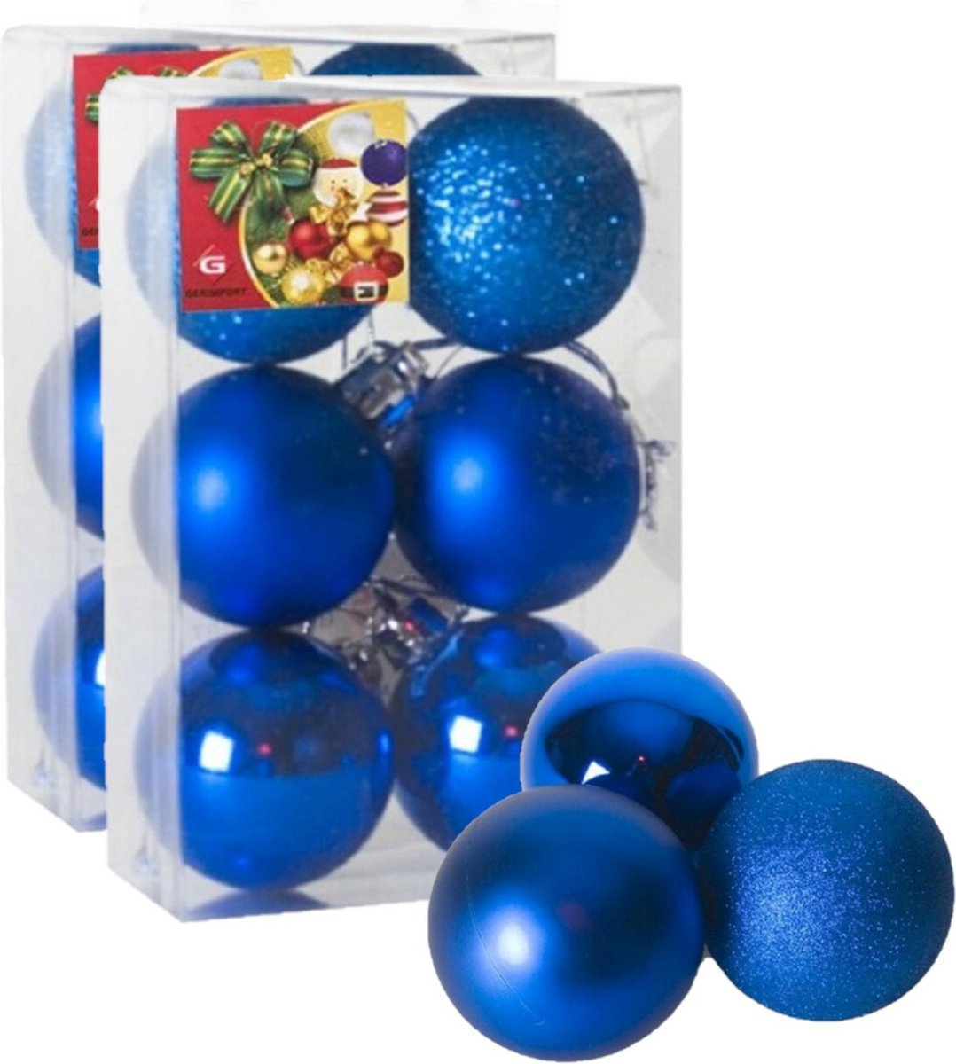 12x stuks kerstballen blauw mix van mat/glans/glitter kunststof diameter 4 cm - Kerstboom versiering