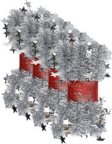 4x morceaux de guirlandes de Noël lametta avec étoiles argentées 200 x 6,5 cm - Guirlandes de Noël/Guirlandes de Noël