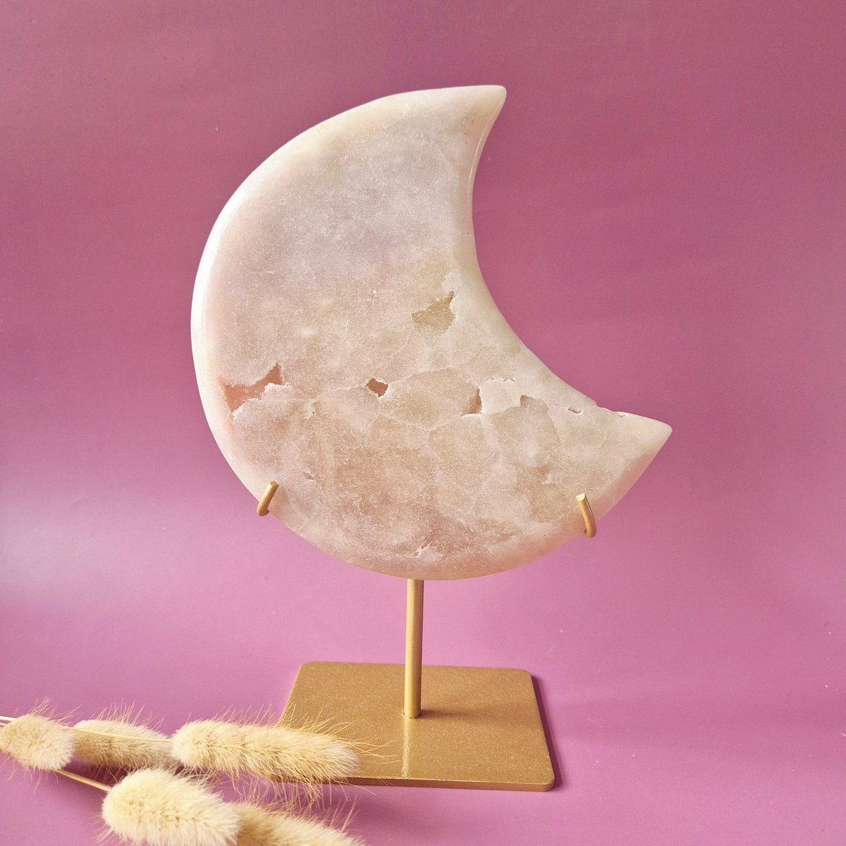 XL Edelsteen Druzy Pink Amethyst Maan – Hoge Kwaliteit #54 665g | incl. metalen standaard | uniek stuk Roze Amethist