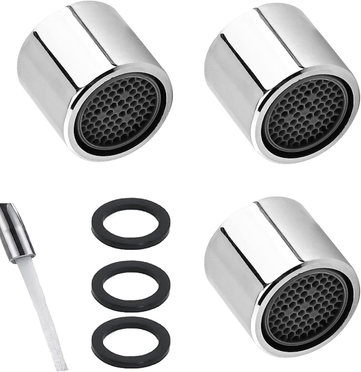 Set van 3 Kraanaerators, Messing Behuizing met Chroomafwerking voor Keuken en Badkamer (18mm) - Waterbesparing, Verbeterde Waterdruk, Eenvoudige Installatie