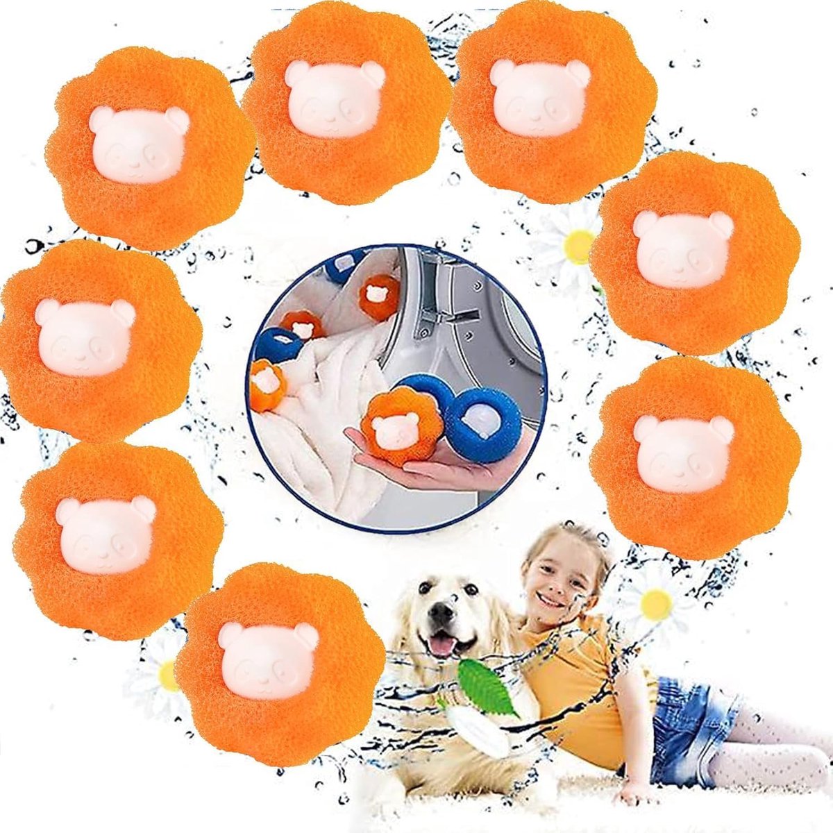 SnelShoppen - Huisdierenhaarverwijderaar Wasmachine - 8 Stuks Herbruikbare Pluisballen - Effectieve Dierenhaarverwijderaar voor Kleding - Vermindert R