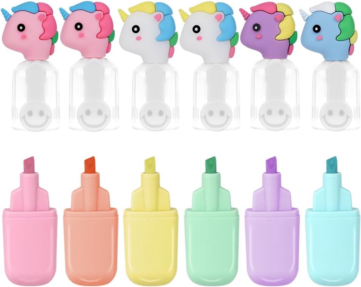 SnelShoppen - Highlighter Set van 6, Kleurige Mini Highlighters, Aesthetic Markers voor School, Kantoor, Dagboek en Planner, Geen Doorlekken, Schattig