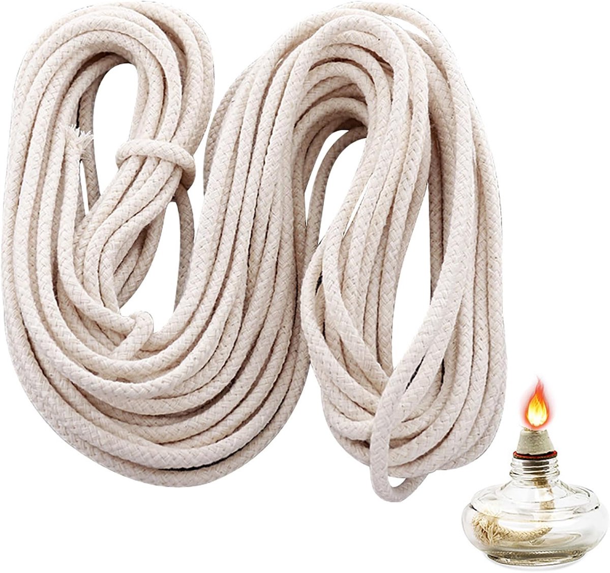 SnelShoppen - 3,5 mm Katoenen Olielamp Lonten 10 m Rol - Ronde Gevlochten Kerosine Wieken voor Olielantaarns, Paraffinekachels, Alcohollampen - Schone
