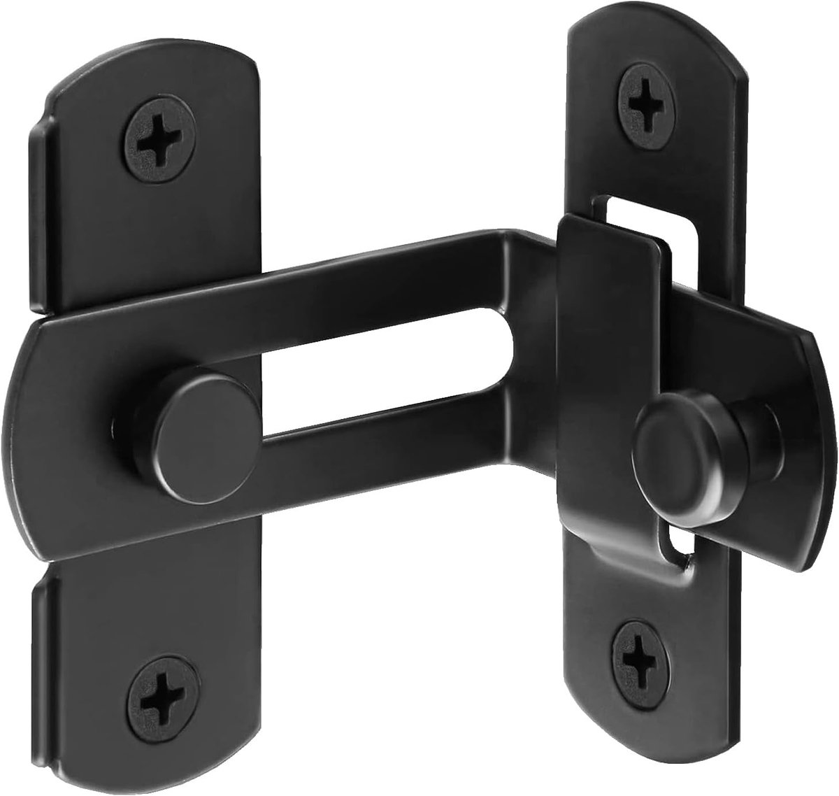 SnelShoppen - 90 Graden Hoek Flip Schuifdeur Slot, RVS Deurbeslag, Beveiligingshaak voor Tuin, Badkamer, Garage en Raam, Zwart, 4 Stuks