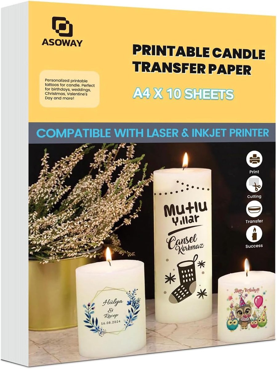 SnelShoppen - Candle Tattoo Film - Printable Candle Transfer Film voor Laser & Inkjet Printers - Water Slide Film voor Unieke Kaarsen - A4 Formaat voo