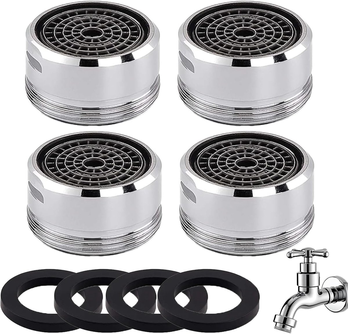 SnelShoppen - 4x M24 Jet Regulator Waterbesparende Perlator, Verstelbare Waterstroom, Rvs en ABS, Geluidloos en Economisch voor Keukentaps, Douches en