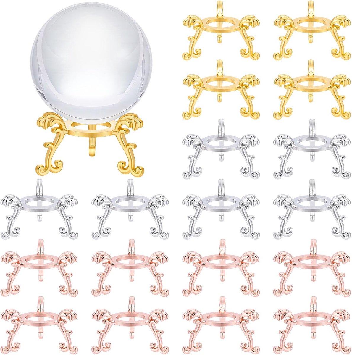SnelShoppen - 24 Pcs Crystal Ball Stand in 3 Kleuren, Universele Houder voor 40-80 mm Crystal Balls, Decoratieve Eieren, Gemstones en Meer