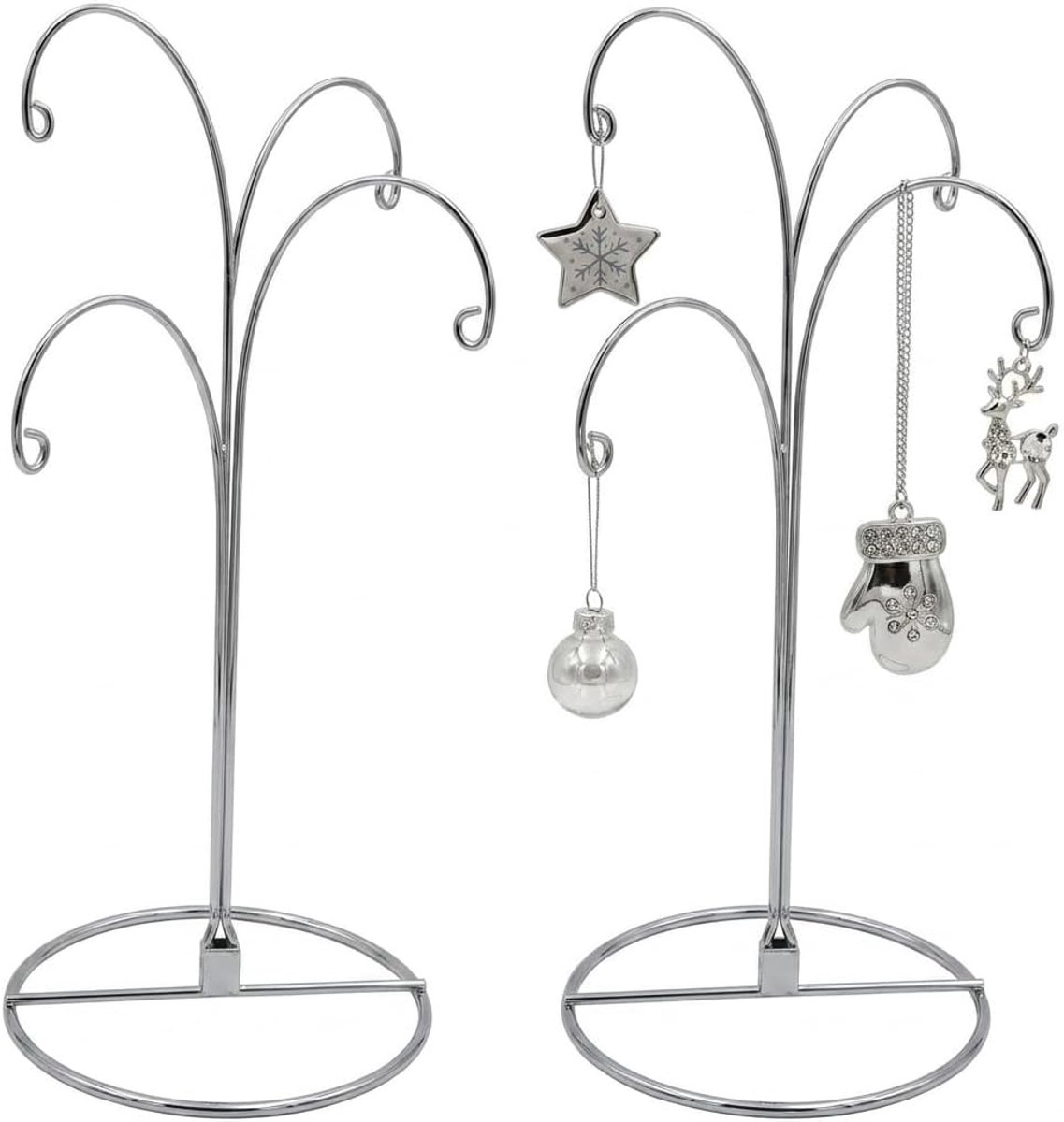 SnelShoppen - 4-Arms Ornament Display Stand - Chrome Plated Christmas Ornament Holder 30cm - 2 Stuks - Stabiele Metaalhouder voor Baubles, Versieringe