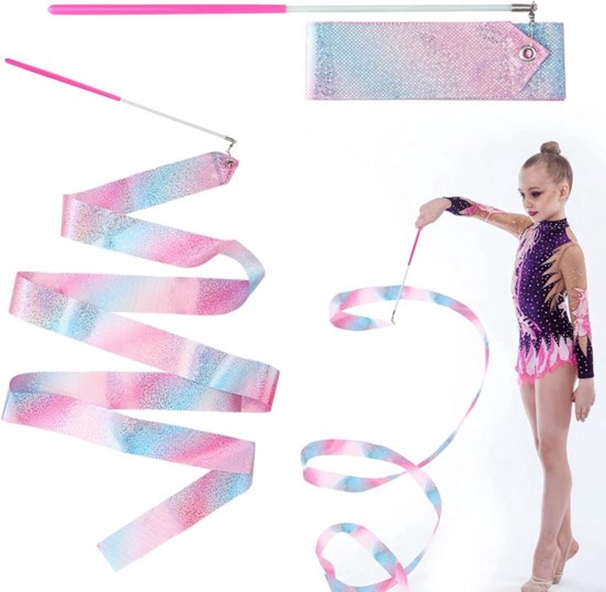 Set van 2 Ritmische Dansbanden voor Kinderen - Roze Gymnastiek- en Danstraining, Duurzaam Nylon, Geschikt voor Diverse Sporten en Activiteiten