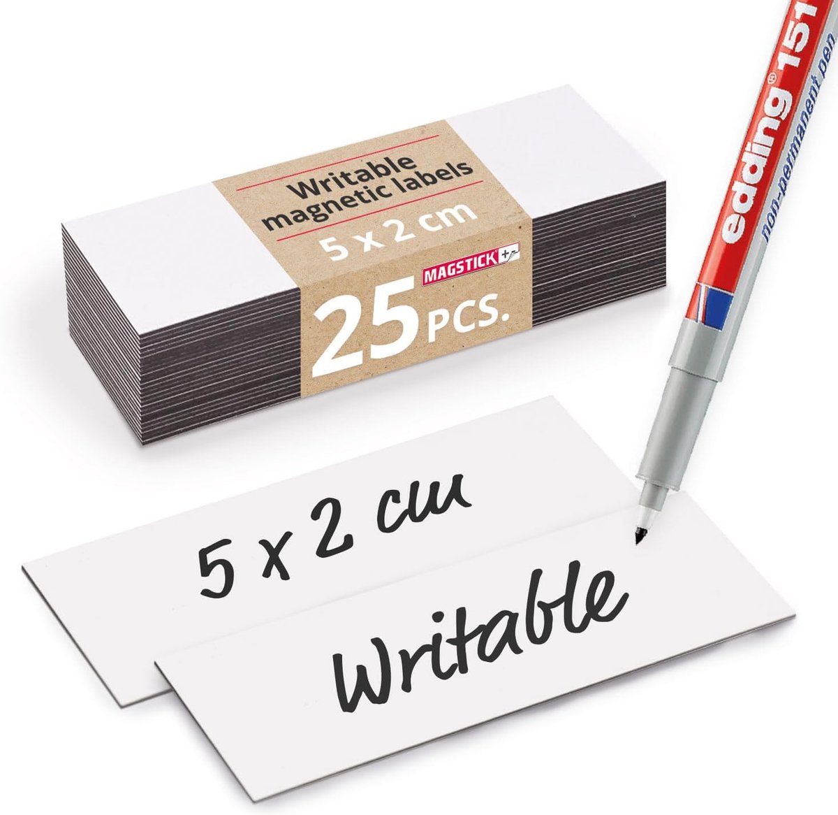 SnelShoppen - 25 Magnetische Labels 5x2 cm - Schrijfbare Witte Magnetische Strips - Ideaal voor Organiseren en Labelen - Hoge Kwaliteit met Marker