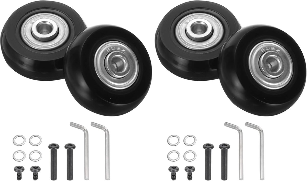 SnelShoppen - Set van 4 Vervangende Kofferwielen Universeel 43 x 18 mm Rubber Caster met Reparatieset voor Koffers en Trolleys - Zwart