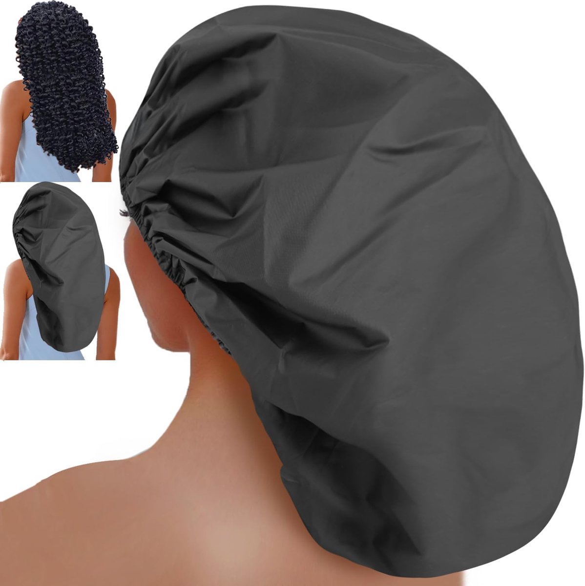 SnelShoppen - 3 Pack Super Jumbo Verstelbare Douchecaps voor Lang Haar en Vlechtjes, Extra Grote Waterdichte Douchcap voor Dreadlocks en Locs - Zwart,
