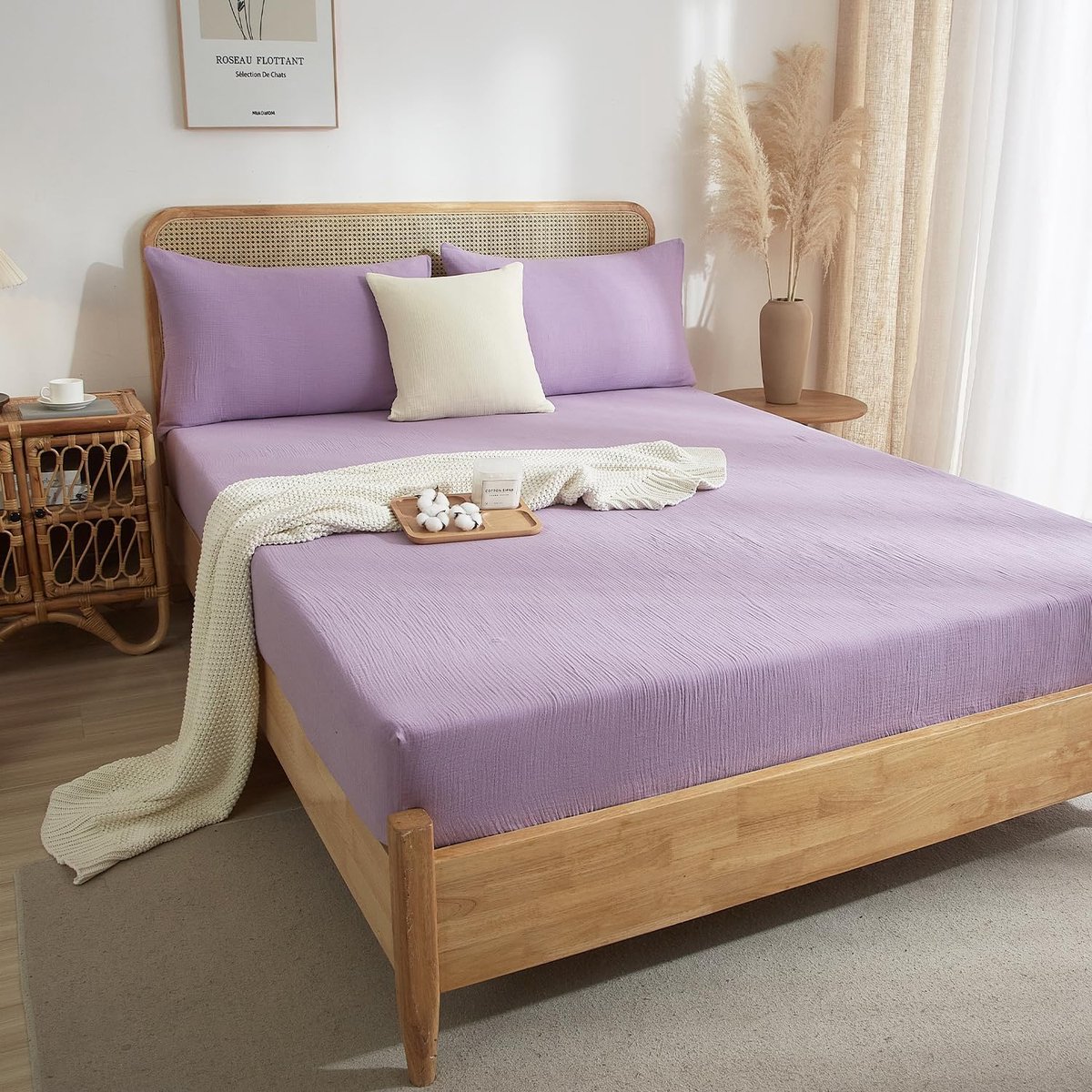 SnelShoppen - Spannbettlaken 180x200 cm Lilac Violett - Hoeslaken voor Hoogmatras tot 30 cm - Katoen Uni voor Tweepersoonsbed - Comfortabel en Ademend