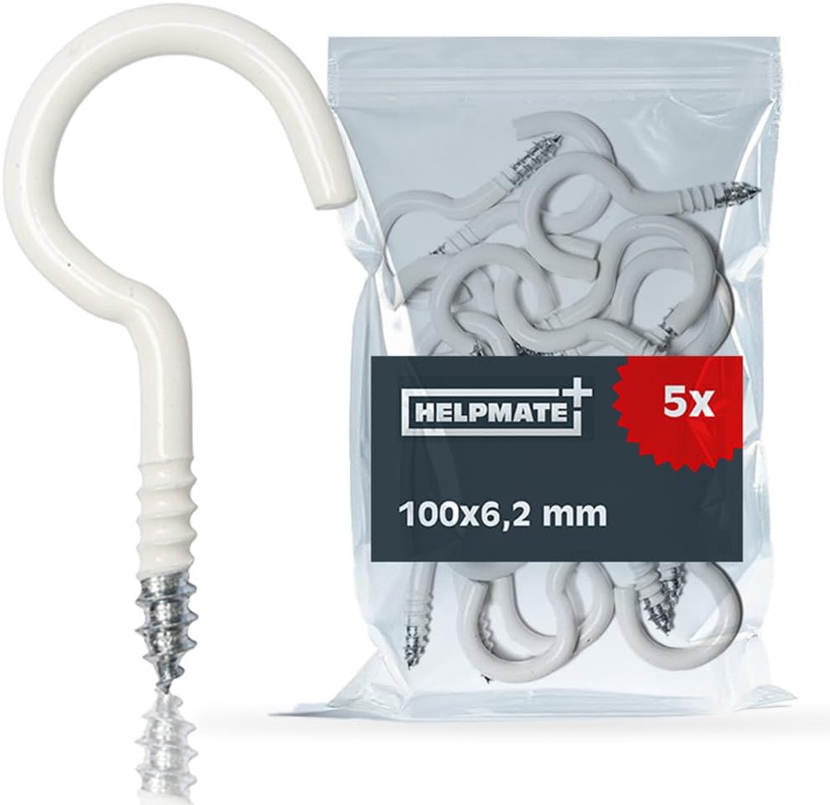 SnelShoppen - Clothesline hooks 100mm – Robuuste schroefhaken voor waslijnen – Plastic gecoat staal in wit – Set van 5 voor tuin, camping, en meer