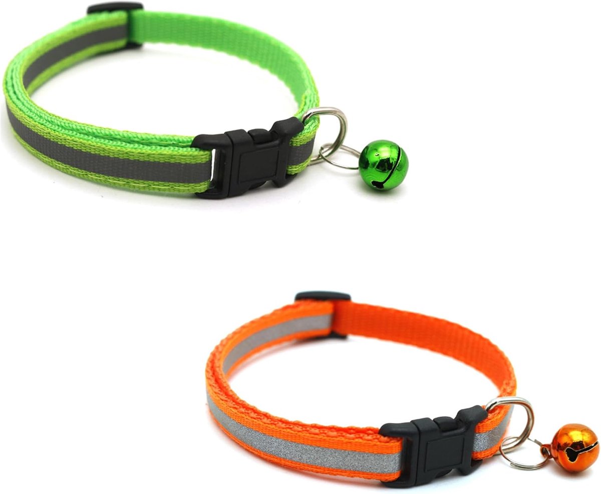 SnelShoppen - 2Pcs Reflecterende Kattenhalsband met Belletjes - OranjeGroen - Mode, Veiligheid, Geschikt voor Avondwandelingen, Dierenaccessoires