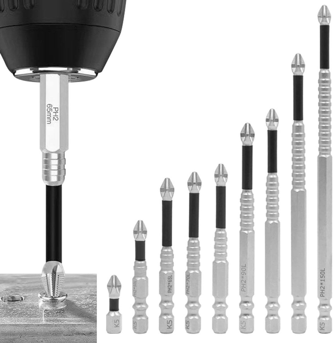 SnelShoppen - Pack van 9 Hoogwaardige Magnetische Schroefbits, Groene Bits, Antislip Accuboormachine Bits, Set voor Impact Boor, Accuschroevendraaier,