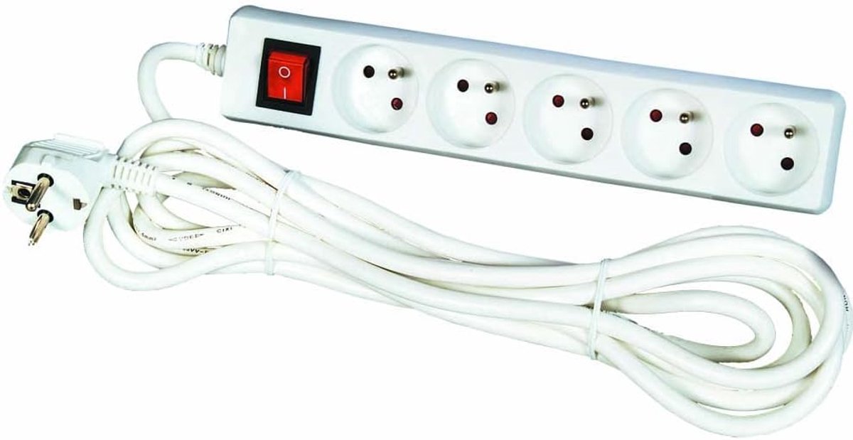 SnelShoppen - 5-Weg Stekkerdoos met Schakelaar, 1.5 m Kabel, 3500W, H05RR-F, 230V AC, Ideaal voor Thuis, Kantoor, Camping, Tuin, Keuken