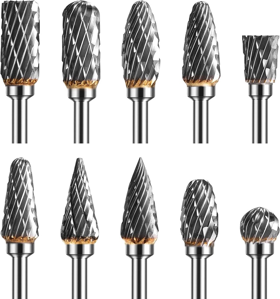 SnelShoppen - Tungsten Carbide Die Cutters Burr Set 10-delig voor Rotatietools, 3mm Shank en 6mm Grinding Head, Perfect voor Carving, Plastic Drilling