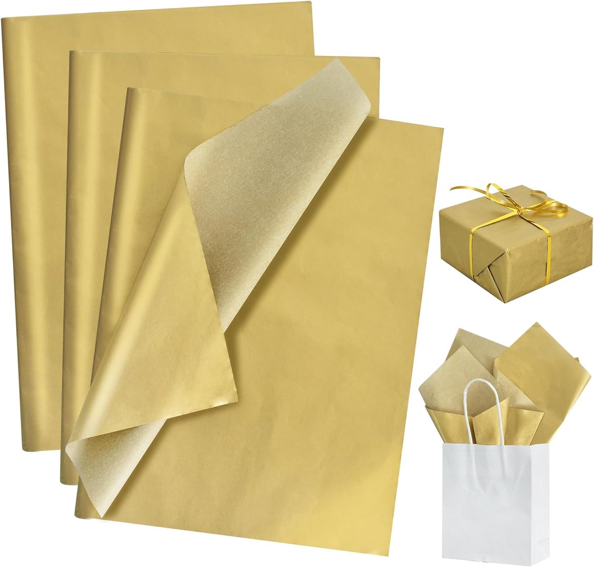 SnelShoppen - Gouden Cadeaupapier 100 vellen 50x30 cm - Perfect voor Valentijnsdag, Bruiloften, Verjaardagen, Afstuderen - Hoogwaardig Tissuepapier vo