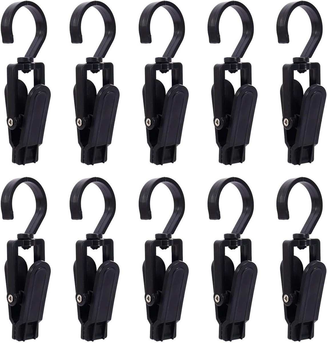SnelShoppen - Pack van 10 Multifunctionele Hoed Clips, 360 Graden Rotatable, Plastic Haak Clips voor Hangen van Hoeden, Sokken en Gordijnen - Zwart