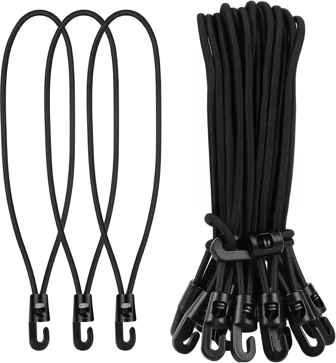 SnelShoppen - Elastische Spanbanden met Haak 30 cm - 25 Stuks Rubber Tentelastieken - Multifunctionele Zeilspanners voor Camping, Tenten, Luifels - Zw
