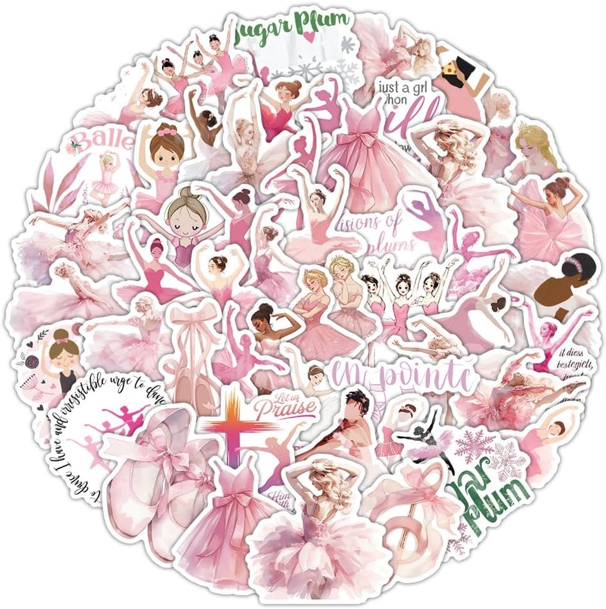 SnelShoppen - Ballet Stickers voor Volwassenen - 50 Vinyl Stickers, Creatieve Motieven, Ideaal voor Auto, Motorfiets, Fiets, Skateboard, Snowboard, La