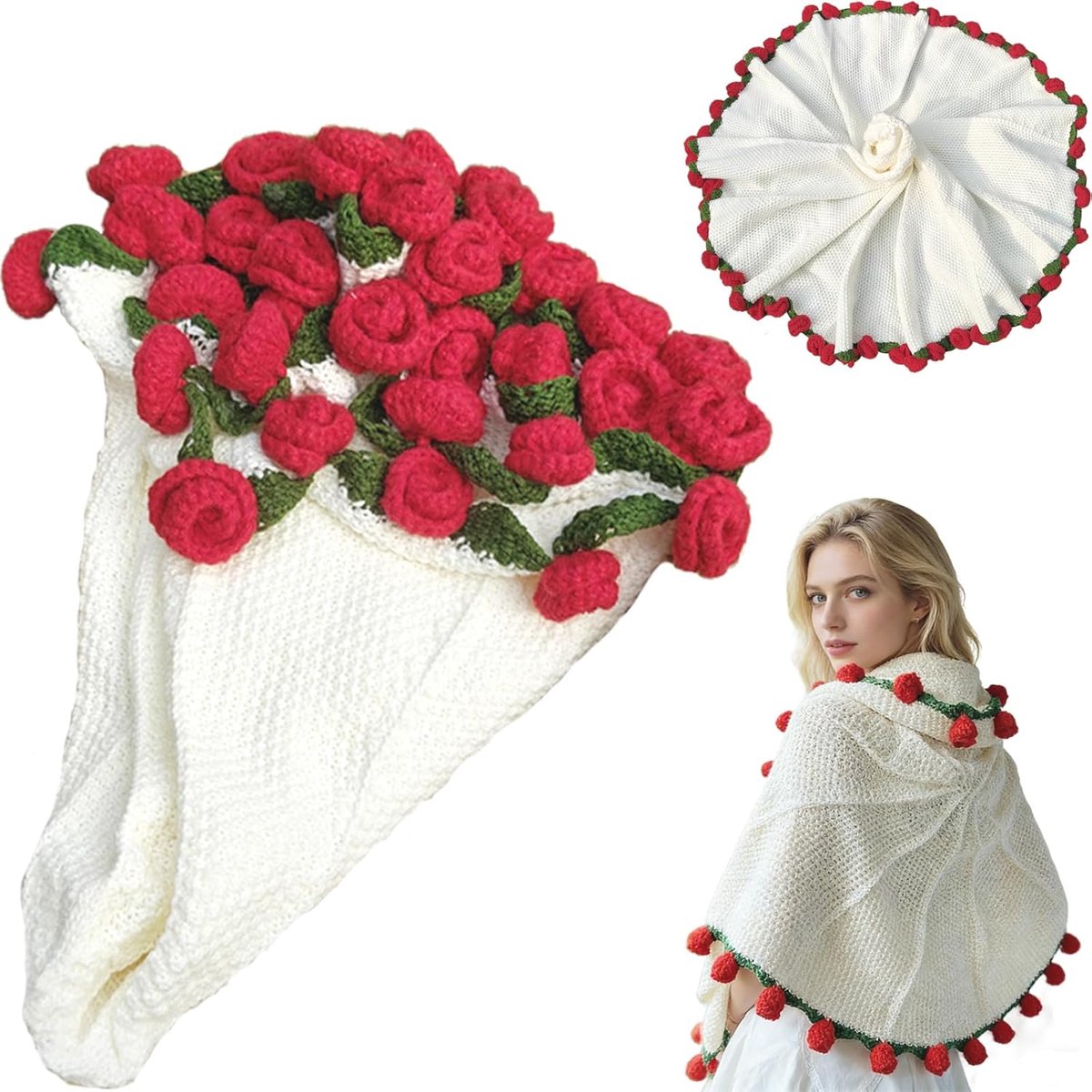 SnelShoppen - Ready Made Bouquet Blanket Rozen Bouquet Haakdeken 3D Rozen en Gebreide Sofa Deken Handgemaakt Vouwbare Zachte Bloemen Deken voor Moeder