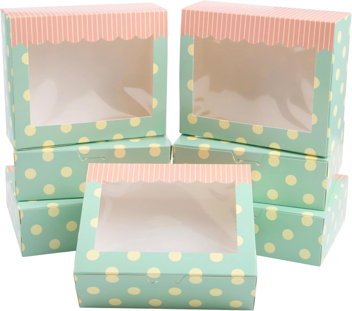 SnelShoppen - 12 Stuks Pastry Box met Venster, Kleine Gebakdozen voor Cookies, Cupcakes, Macarons en Muffins, 15.3 x 12.7 x 5 cm, Witte Cadeauverpakki