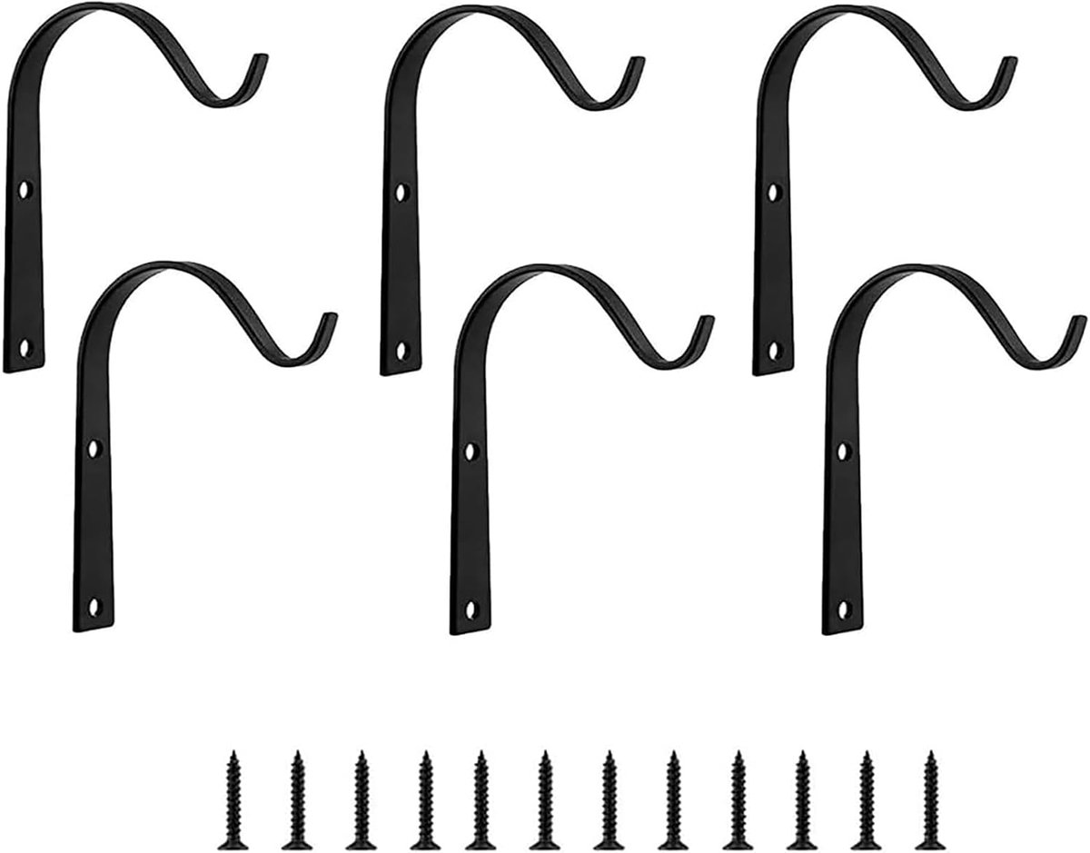 SnelShoppen - Pack van 6 Zwarte Metalen Plant Haakjes, Wandhouder voor Hangende Tuinaccessoires, Decoratieve Haken voor Lantaarns, Vogelhuisjes en Tui