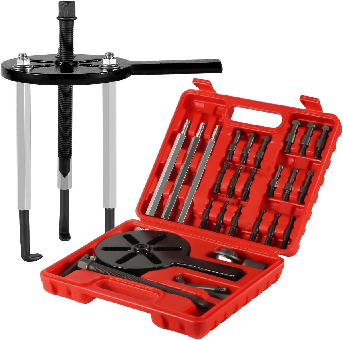 Lagertrekkerset - Lagerdemontagegereedschap - Onderhoud Voertuigen - 6 Maten Spantangen - 21-in-1 - Rood Zwart