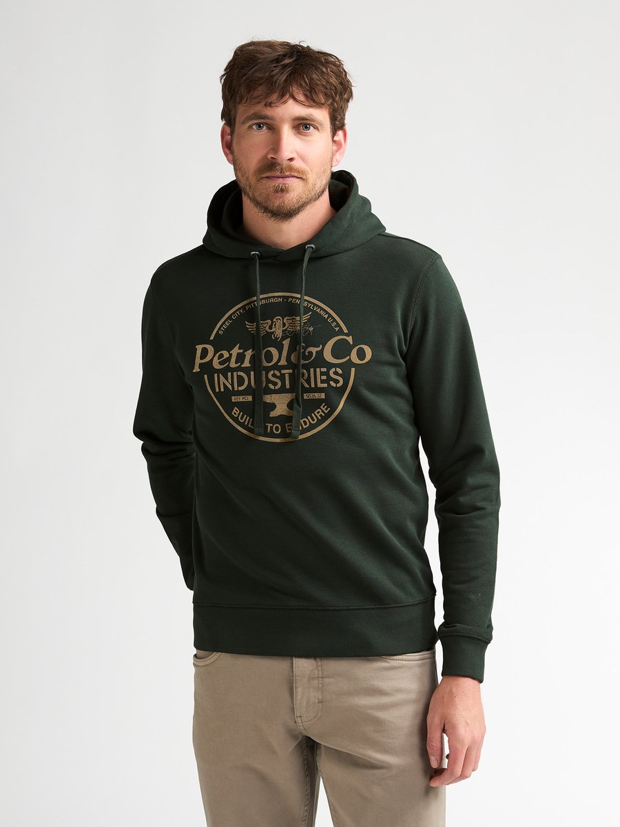 Petrol Industries - Heren Gemêleerde hoodie met print Selwyn - Groen - Maat XL