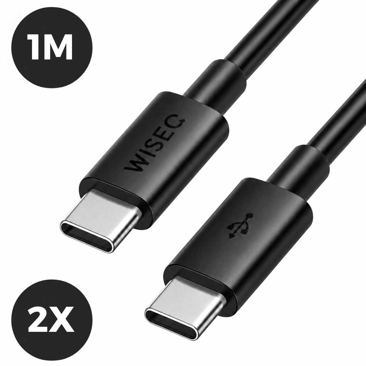 USB C naar USB C kabel 1 meter 2 Stuks – USB C oplaadkabel – snellaadkabel – geschikt voor Samsung en iPhone zwart – WiseQ