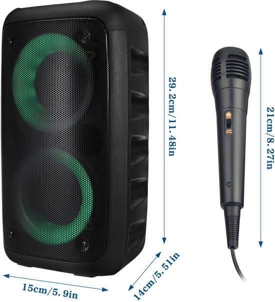 Draadloze Speaker met LED-verlichting - 2.1 Kanaals Stereo, Hoog Volume, Incl. Microfoon - Draagbaar met Handvat - Geschikt voor Buiten, Camping — afbeelding 2