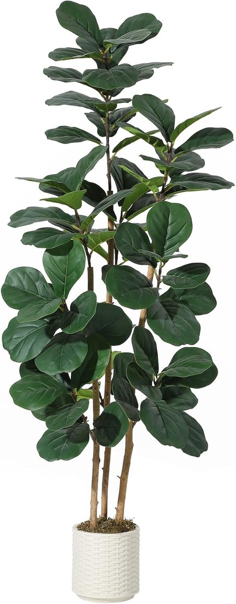 150cm Natuurgetrouwe kunst Ficus Lyrata boom, levensechte binnenplant met natuurhouten stam en buigbare delen, moderne witte sippot, onderhoudsvrije groendecoratie voor woonkamer, slaapkamer en kantoor