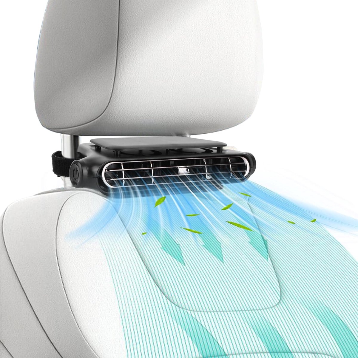 Set van 2 ventilatoren voor de achterbank van de auto: draagbare ventilator met 3 snelheden, oplaadbare accu (3000 mAh), verstelbare hoek en clip-bevestiging; ideaal voor roadtrips, kamperen, lange ritten en autoreizen.