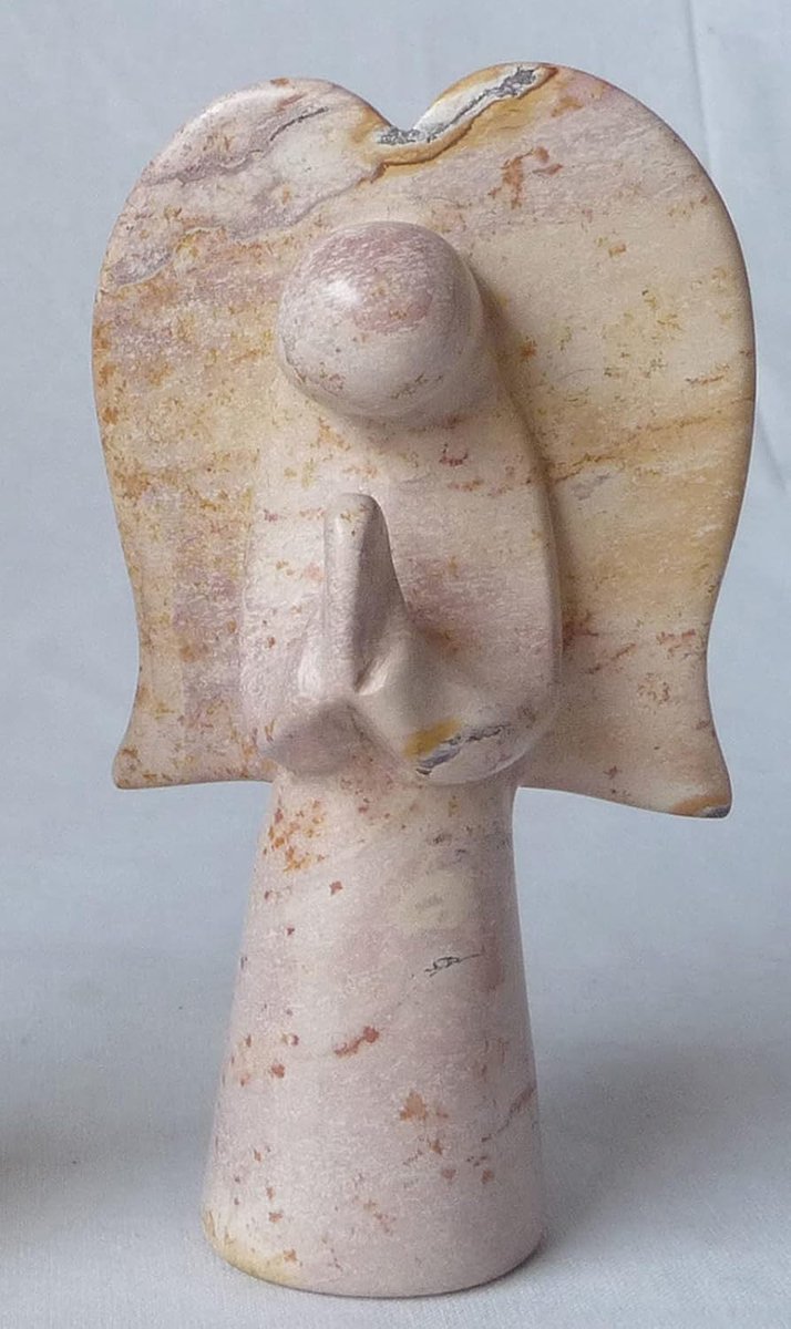 SnelShoppen - Staande Engel van Speksteen - Unieke Decoratie - Hoogte ca. 12 cm - Natuurproduct voor Thuis, Tuin, Feest en Cadeau