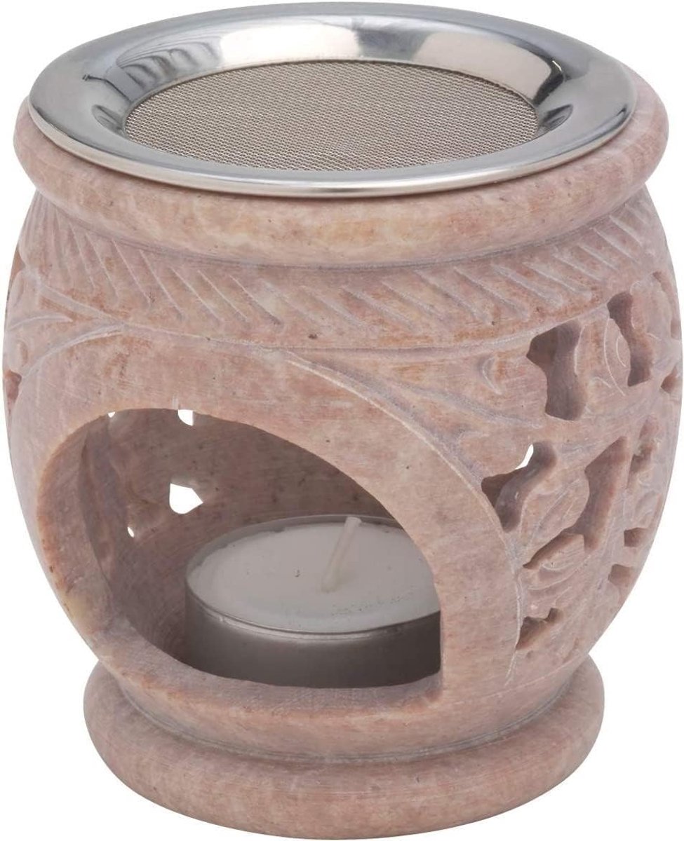 SnelShoppen - MaMeMi Rookbrander van Zeepsteen 8.5cm - Geurkaarsenhouder voor Thuis - Unieke Kleur - Ideaal voor Aromatherapie & Sfeer