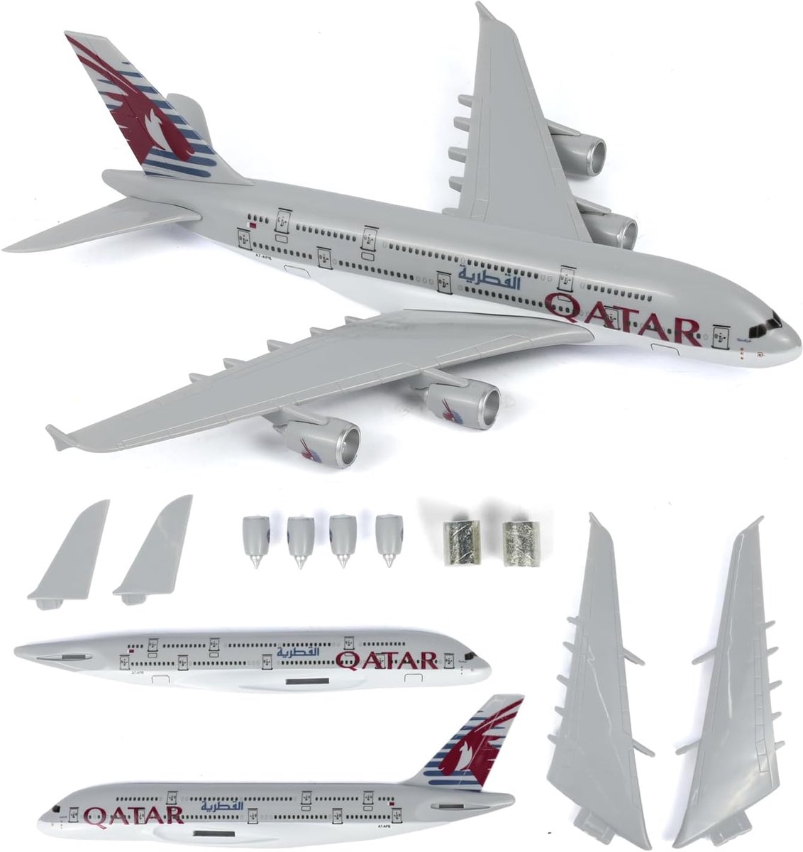 SnelShoppen - Model Vliegtuig A380 Qatar Airways Schaal 1:280 - Eenvoudige Klikmontage, Kunststof, 6-delig, Ideaal voor Beginners, Bureau Presentatiem