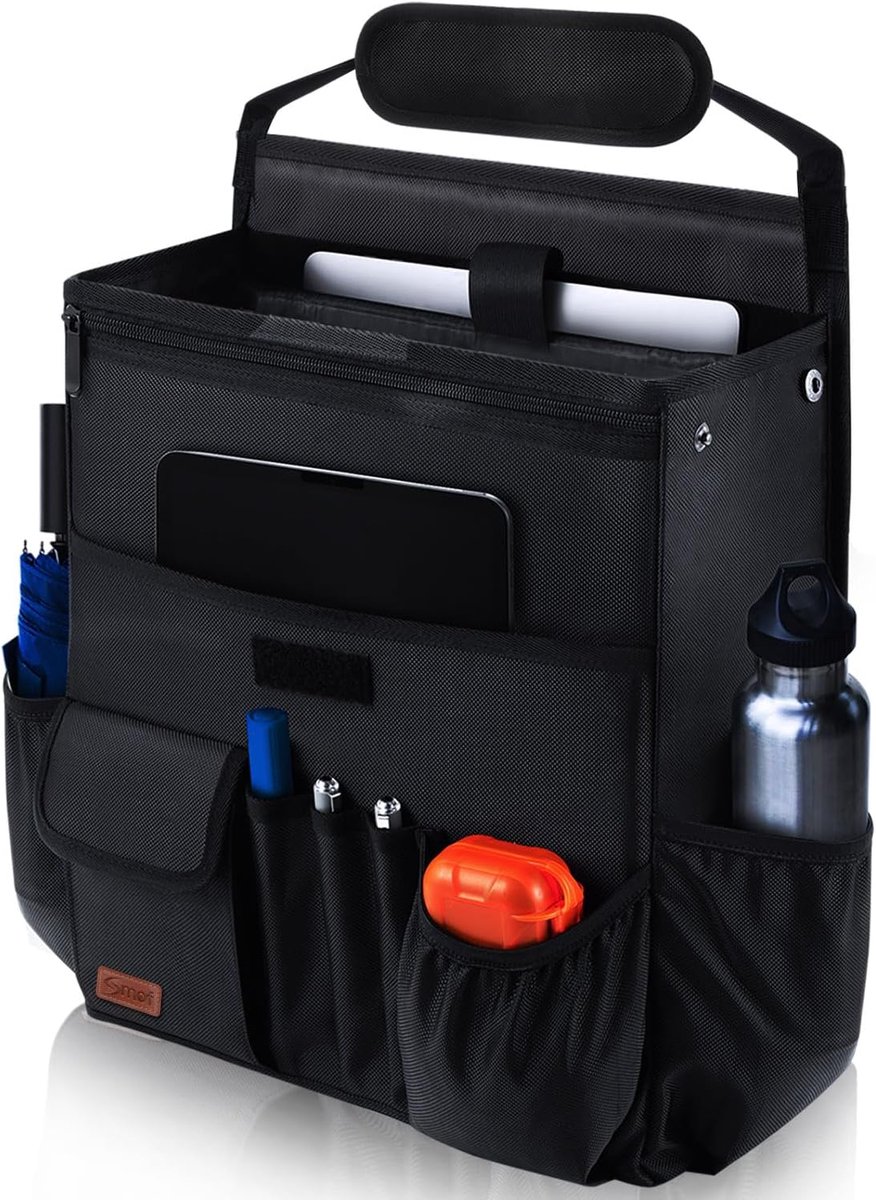 SnelShoppen - Multifunctionele Auto Organizer voor Voor- en Achterbank, Laptop Pocket tot 15 Inch, Meerdere Vakken, Drinkbeker Houder, Ideaal voor Kin